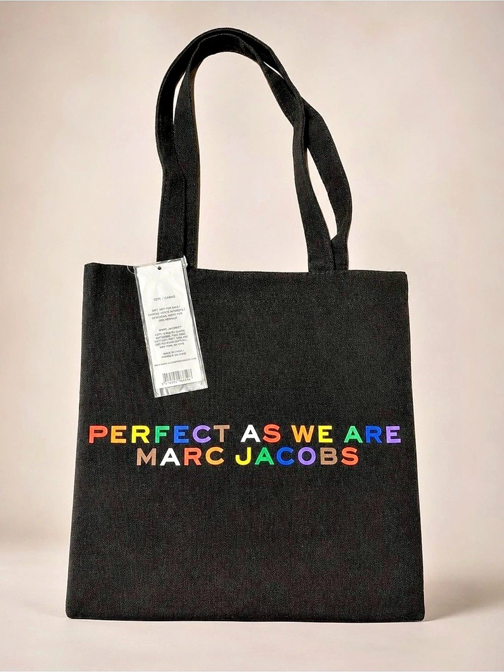 Marc Jacobs Perfect As We Are Rainbow Logo Tote NWT Black Canvas